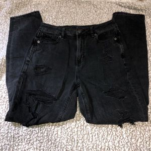American Eagle Black Distressed Mom Jeans